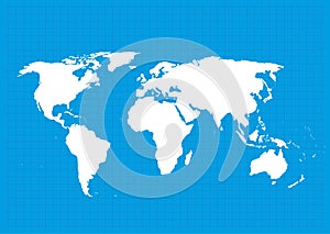 World map and grid on blue background. Vector illustration
