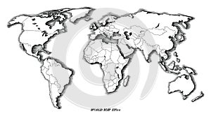 World map hand drawing vintage style black and white clip art isolated on white background