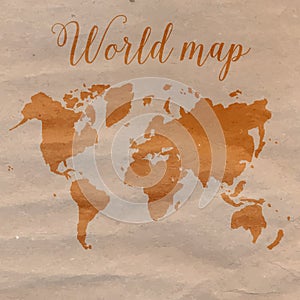 World map hand drawn on craft paper. Vector