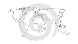 World map. Hand drawn simple stylized continents silhouette in minimal line outline thin shape. Vector illustration