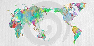 World map with hands in different colors photo