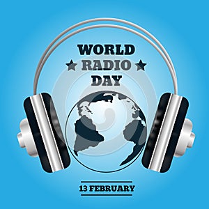 World map with headphones. Music concept radio day eps 10