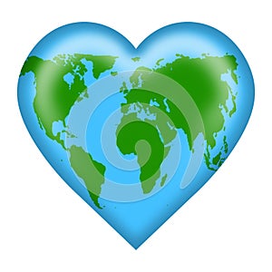 World map heart button icon isolated on white with clipping path 3d illustration
