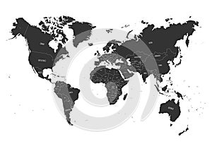 World map. High detail political map with country name labels. Vector illustration