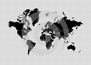 World map - High detailed Black map with counties/regions/states of world. world map isolated on transparent background photo