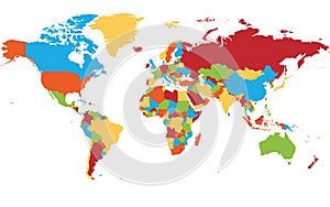 World map. High detailed blank political map of World. 5 colors scheme vector map on white background