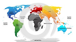 World map with highlighted continents