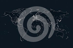 World map highlighting global light distribution at night across continents