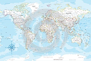 World Map - Highly Detailed Colored Vector Map of the World. Ideally for the Print Posters