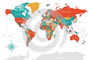 World Map - Highly Detailed Colored Vector Map of the World. Ideally for the Print Posters