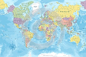 World Map - Highly Detailed Colored Vector Map of the World. Ideally for the Print Posters