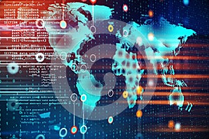 World map hologram with creative glowing programming interface