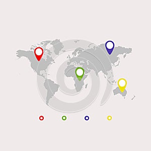 World map, icon. Gray background. Vector illustration EPS 10