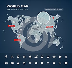 World map with 22 icons