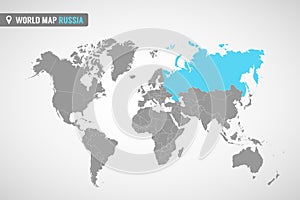 World map with the identication of Russia. Map of Russia. Political world map in gray color. Asia countries. photo