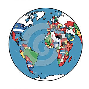 World map illustration with countries represented by stylized,