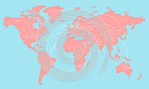 World map illustration infographics with links and random numbers.