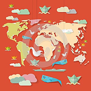 World Map Illustration on Red Background