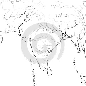 World Map of INDIAN SUBCONTINENT: India, Pakistan, Hindustan, Himalayas, Tibet, Bengal, Ceylon. Geographic chart.