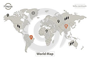 World map, individual states, Infographics and icons
