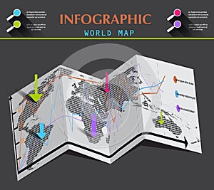 World map and info-graphic on the folded paper.