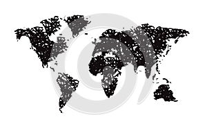 World map infographic black handwrite drawing vector background.