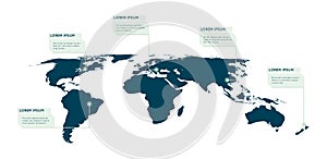 World map infographic. Callout, info text boxes vector illustration