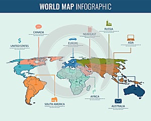 World map infographic template. 3d isometric. Vector