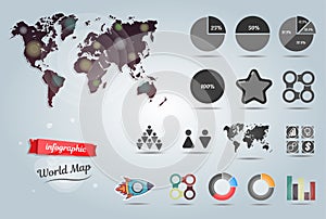 World map infographic template. Set of elements.