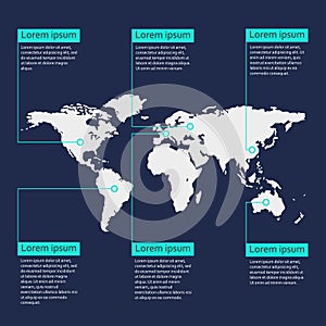 World map infographics template. Graphic information and infographic design elements. Vector illustration