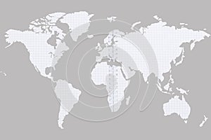 World map isolated on white background. Flat earth, gray card template for website template. Inside the card template, there is a