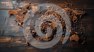 world map lined with coffee beans