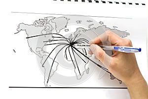 World map with lines between the world's cities photo