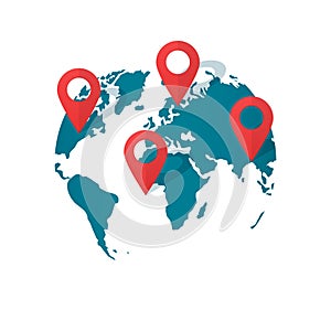 World map location pins vector, global gps transportation geo pointer