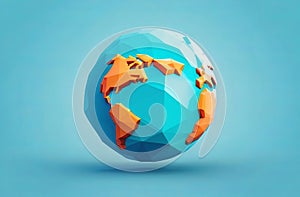 A world map on a low poly globe in electric blue, glass ball fashion accessory