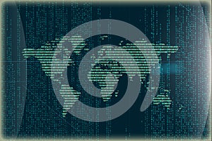World map made of binary code. 3D rendering.