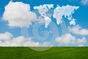 The world map made of clouds in nature concept