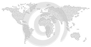 World map made of countries names.