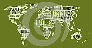 World map made of eco words