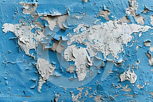 world map made of flaking paint at a wall