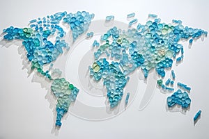 World Map Made of Plastic Bottles, Plastic Earth, Garbage Continents, Abstract Generative AI Illustration