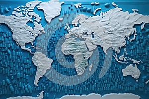 World Map Made of Plastic Bottles, Plastic Earth, Garbage Continents, Abstract Generative AI Illustration