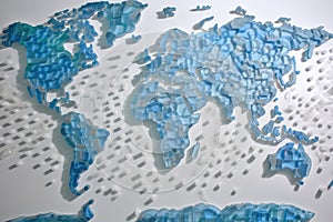 World Map Made of Plastic Bottles, Plastic Earth, Garbage Continents, Abstract Generative AI Illustration