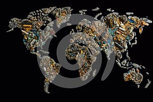 World Map Made of Plastic, Plastic Earth, Garbage Continents, Abstract Generative AI Illustration