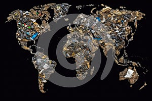 World Map Made of Plastic, Plastic Earth, Garbage Continents, Abstract Generative AI Illustration