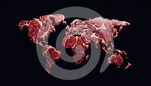 World map made of Raw meat