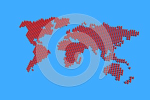 World map made of red columns. 3d illustration
