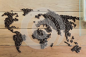 World map made from roasted coffee beans