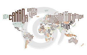 World map made of typographic country names