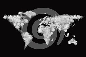 World map made of white clouds isolated on black